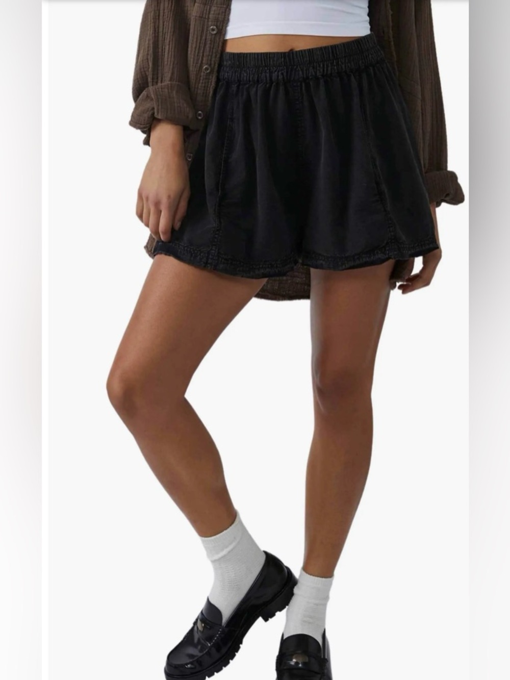 FREE PEOPLE Get Free Cotton Blend Poplin Shorts